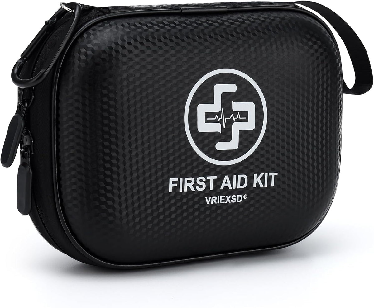 Mini First Aid Kit - 150 Piece Small Waterproof Hard Shell Medical Kit for Home, Car, Travel, Camping, Truck, Hiking, Sports, Office, Vehicle & Outdoor Emergencies- Small First Aid Medical Kit (Red)