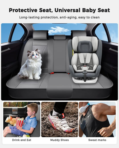 Huidasource Coffee Seat Covers Full Set, Universal Fit for Most Cars Trucks SUV, Full Coverage Leather Seat Cover, Airbag, Cupholder Compatible, Velcro Adjustable, Heaating/Cooling Function Retain