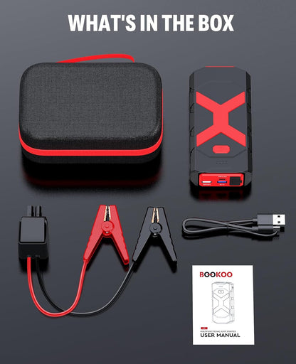 BOOKOO Car Battery Jump Starter 4000A,16000mAh Portable Battery Jumper Cables for Car 8L Gas 7L Diesel Engines,Jump Box with USB QC 3.0 PD 18W Fast Charging,3 LED Modes with SOS for Emergency Use