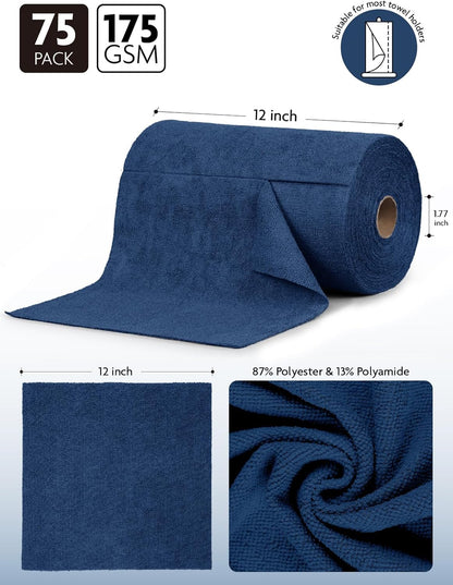 Fantasticlean Microfiber Cleaning Cloth Roll -75 Pack, Tear Away Microfiber Towels, 12" x 12", Reusable, Washable, Scratch Free, Ultra Absorbent for All-Around Cleaning Supplies (DimGray)