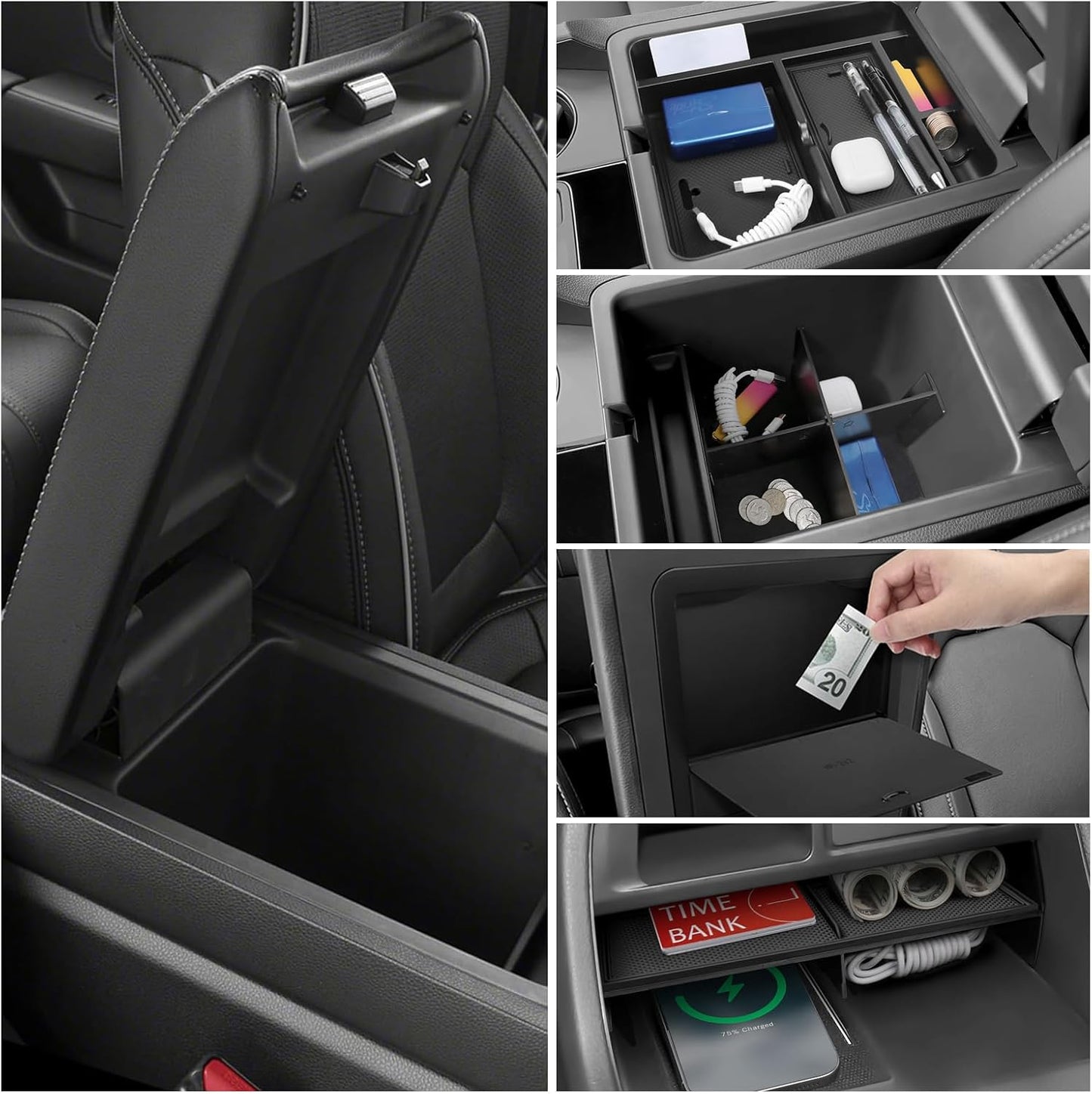 Glove Box Dividers Organizer Compatible with Toyota 2016-2020 2021 2022 2023 Tacoma Accessories Black ABS Material Center Console Organizer