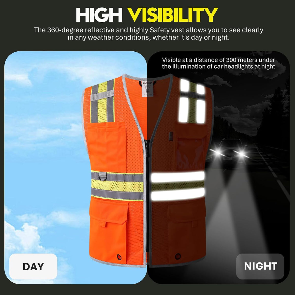 JKSafety Safety Vest for Men Women Hi Vis Relfective Vest with Pockets High Visibility Meet ANSI Standard
