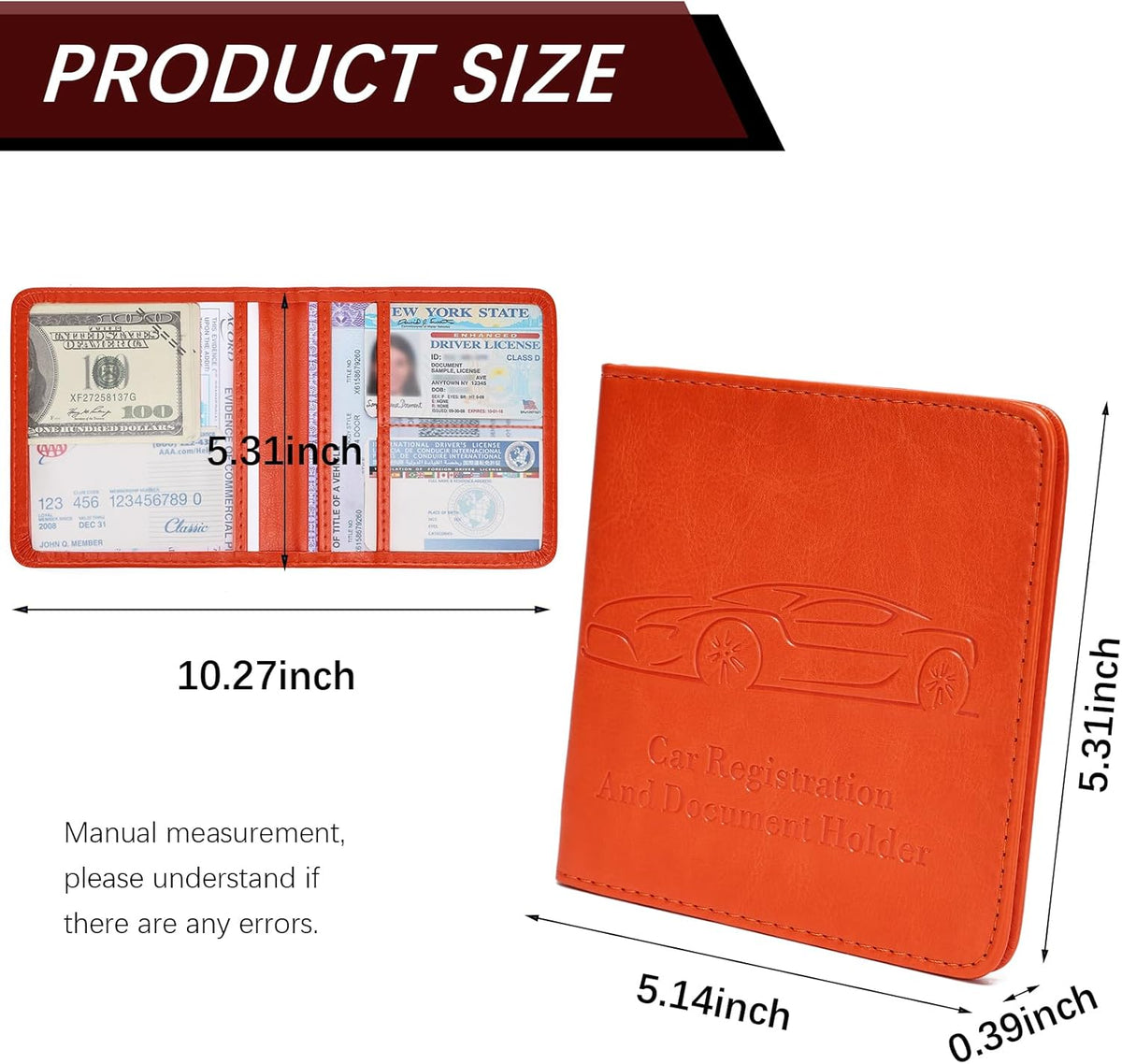 Registration and Insurance Card Holder, Vehicle Glove Box Car Organizer with Magnetic Closure, Interior Car Accessories for Documents, Cards, License Storage, 1-Pack Red