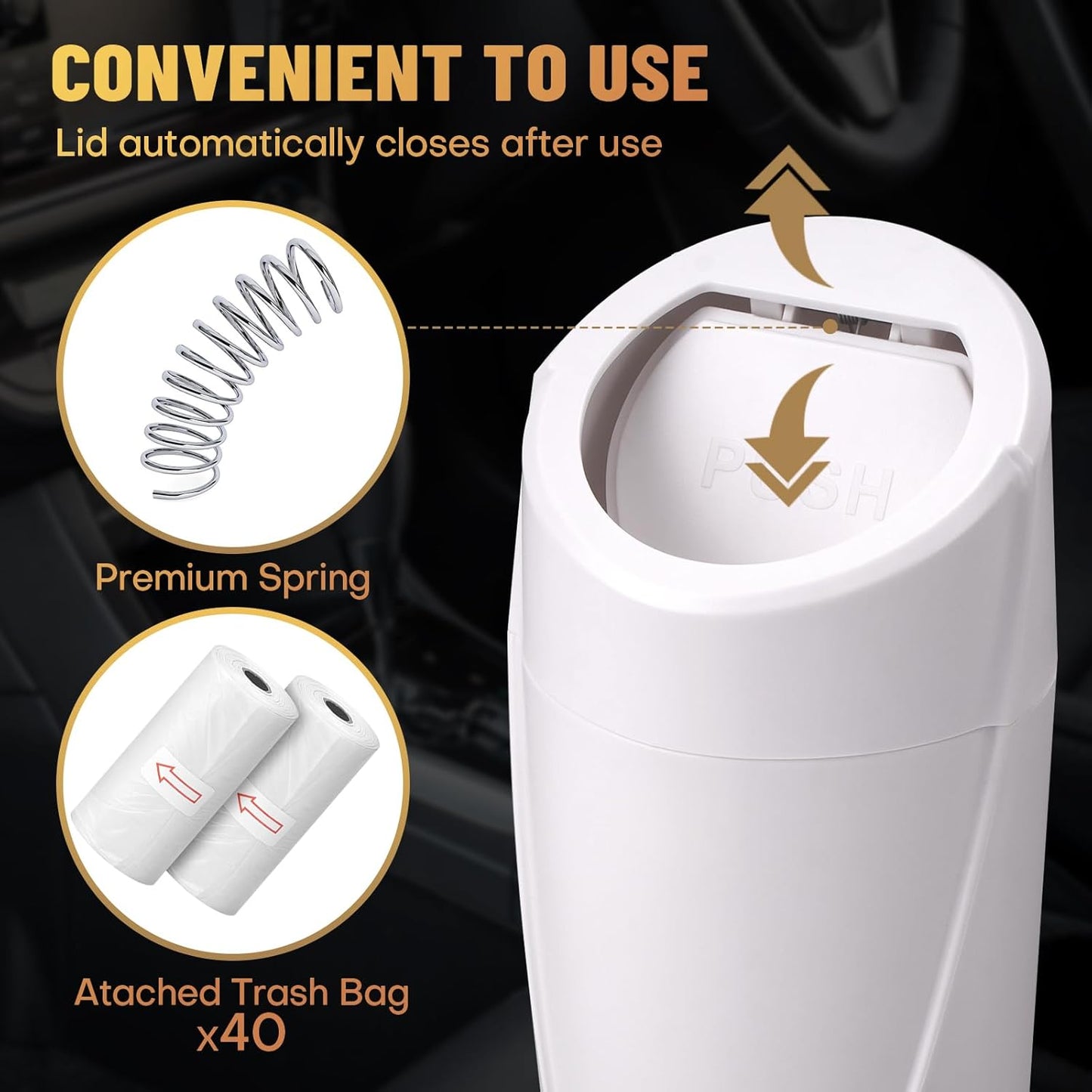 Car Trash Can Bin with Lid - Car Garbage Can Cup Holder - Pink Mini Leakproof Vehicle Garbage Bin with 20pcs Trash Bags - Automobile Organizers and Storage for Front Back Seat Accessories