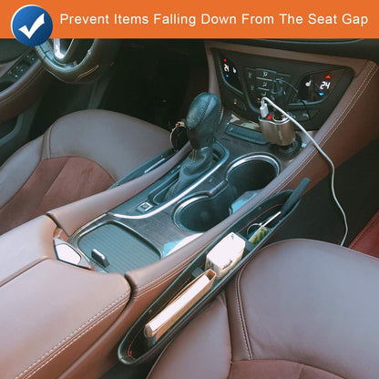 Coolrunner 2 Set Car Seat Gap Organizer, Car Seat Gap Filler, PU Full Leather Car Seat Crevice Storage Box Universal Fit in Between Car Seat Catcher for Phone Keys Cards Pens Coins(Black)