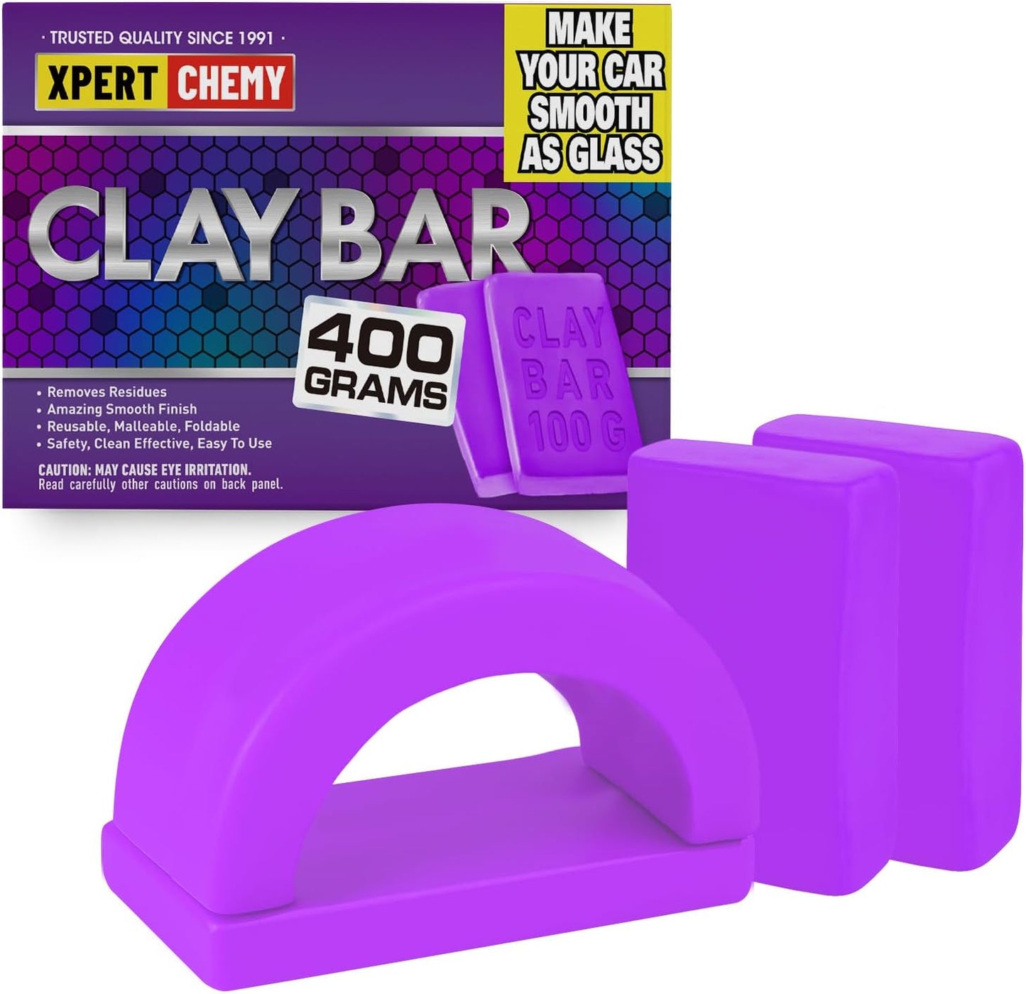 XPERTCHEMY Car Clay Bar 4 Pack 400g(4x100g), Auto Detailing Premium Grade No Scratch Magic Clay Bars Cleaner Kit with Washing and Adsorption Capacity for Car Auto SUV, RV, Truck, Purple