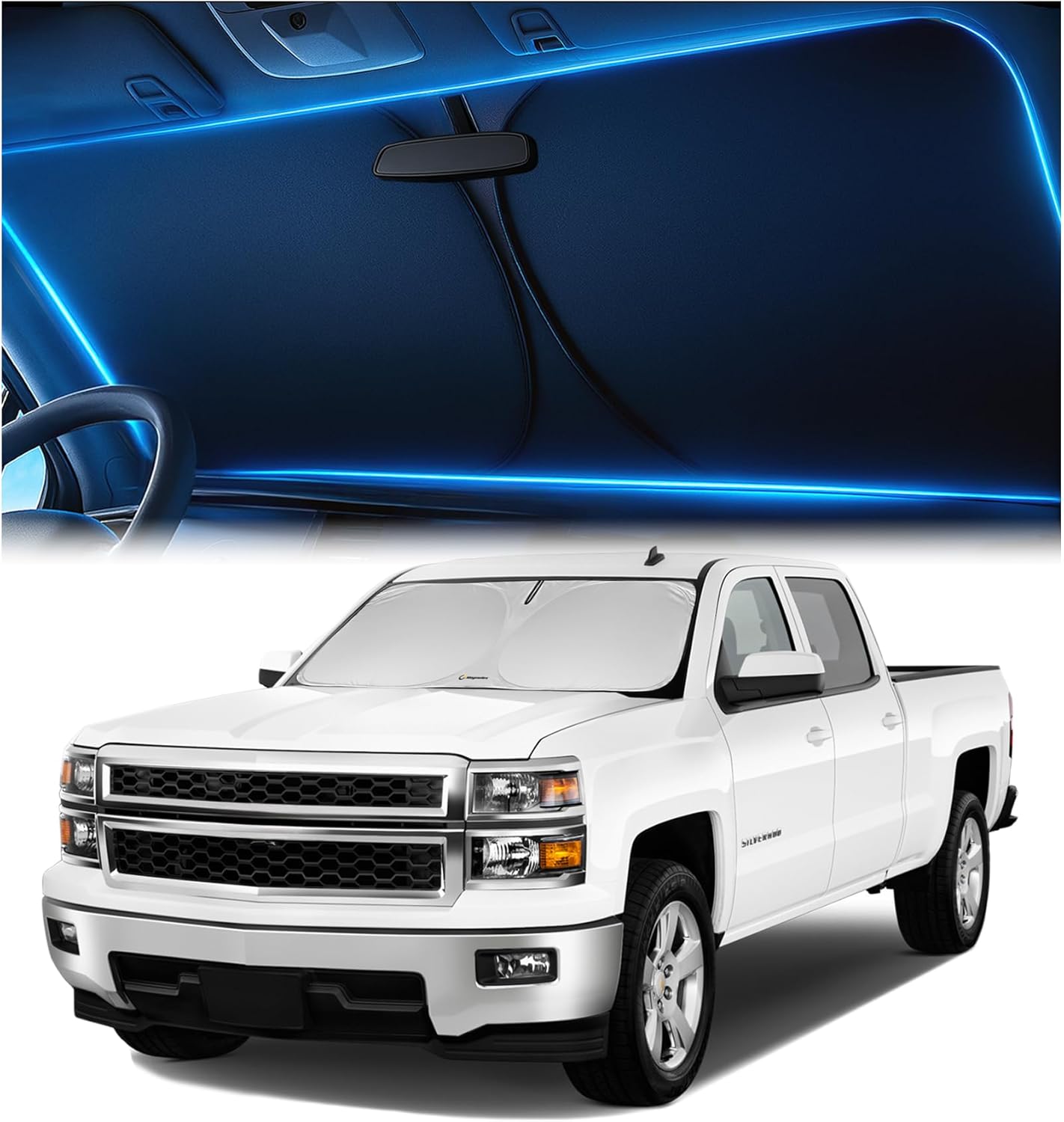 Magnelex Windshield Sun Shade for Dodge RAM 1500 2019-2023 2024 2025 2026, Foldable Car Window Sunshade, Heat & UV Visor Cover, Reflective Front Shades Accessories - Colors A