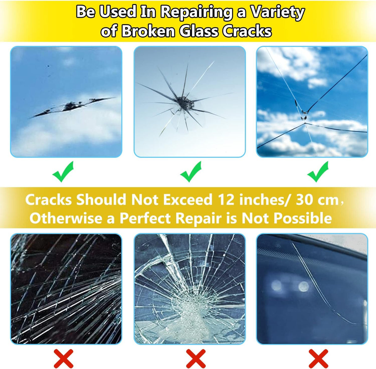 Windshield Repair Kit, 4 Pack Windshield Crack Repair Kit, Upgraded Windshield Chip Repair Kit with Pressure Syringes, Car Window Crack Repair Kit Quick Fix for Bulls-Eye & Star-Shaped Chips, Cracks