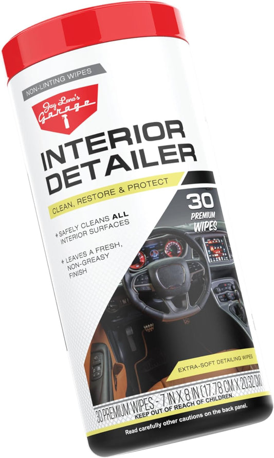 Interior Detailer Wipes for Car; Premium Auto Interior Cleaning Wipes 30-Count; Dashboard, Leather, Vinyl, Plastic, Glass & Steering Wheel Car Interior Cleaner Wipes; Non-Greasy, Streak-Free