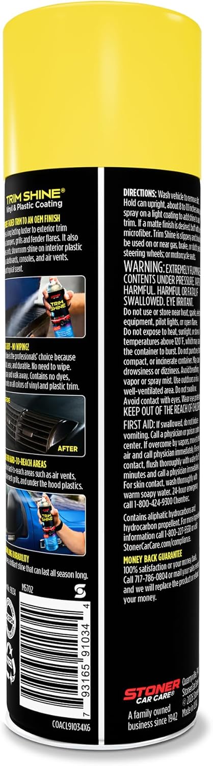 Stoner Car Care 91034 Trim Shine – Black Trim and Plastic Restorer for Cars – Vinyl and Plastic Trim Protectant Coating for Interior and Exterior Use – Fast-Drying No Sling – 12 oz