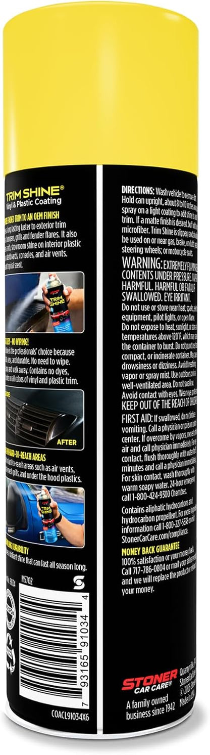 Stoner Car Care 91034 Trim Shine – Black Trim and Plastic Restorer for Cars – Vinyl and Plastic Trim Protectant Coating for Interior and Exterior Use – Fast-Drying No Sling – 12 oz