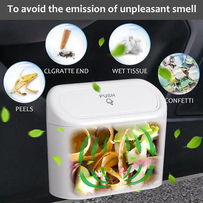 Accmor Car Trash Can with Lid, Mini Auto Dustbin Garbage Organizer Holder 2 Packs, Automotive Storage Container Bin with 60 Pcs Bags for Vehicle, Home, Office