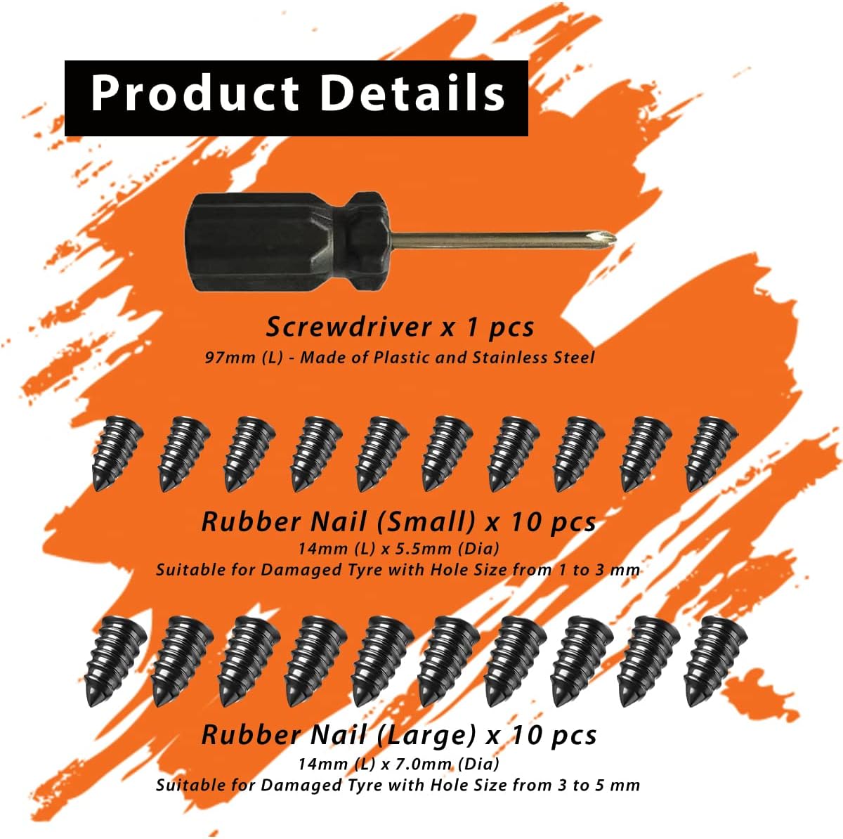 GradCap 20 pcs Tyre Repair Screw, Fast Self-Service Car Puncture Repair Kit, Tire Rubber Nails Tool, Emergency Car Accessories for Bike Motorbike Bicycle Flat Tire Plug with Storage Tool Box (10S/10L)