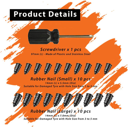 GradCap 20 pcs Tyre Repair Screw, Fast Self-Service Car Puncture Repair Kit, Tire Rubber Nails Tool, Emergency Car Accessories for Bike Motorbike Bicycle Flat Tire Plug with Storage Tool Box (10S/10L)