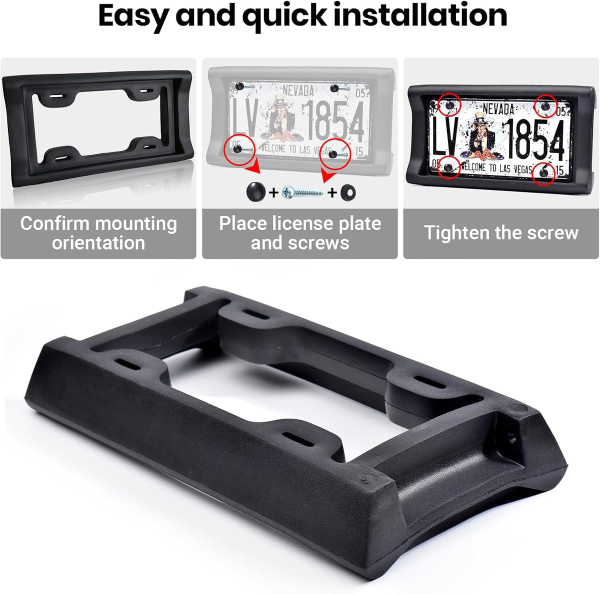 AR-PRO Ultimate License Plate Bumper Guard Screws Included - 2.3" Thick Rubber License Plate Mount Protects Bumper from Scratches and Dents - Universal Fit for Cars, Trucks, SUVs, and Vans