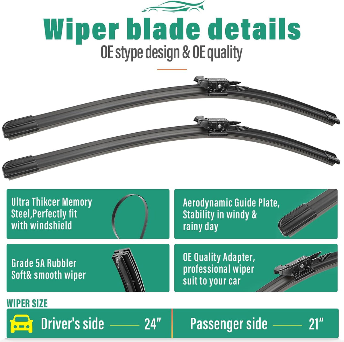 26" 16" 11" Windshield Wiper Blades Replacement for Chevrolet Chevy Trax 2024 2025 2026 Premium All Weather Front Rear Wipers Set - OEM Quality (Pack of 3) - Colors E