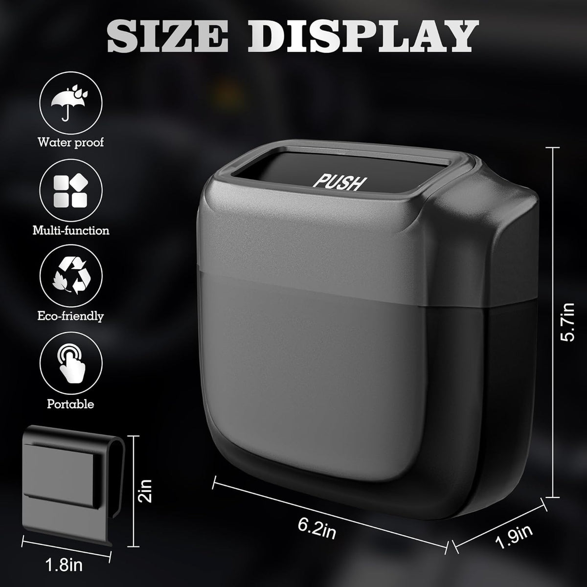 2 Packs Car Trash Can with Lid，Built-in Storage Garbage Bag，Leakproof Vehicle Trash，Car Accessories for Interior,Mini Garbage Bin for Automotive, Office, Kitchen,Bedroom，with 60pcs Trash Bags