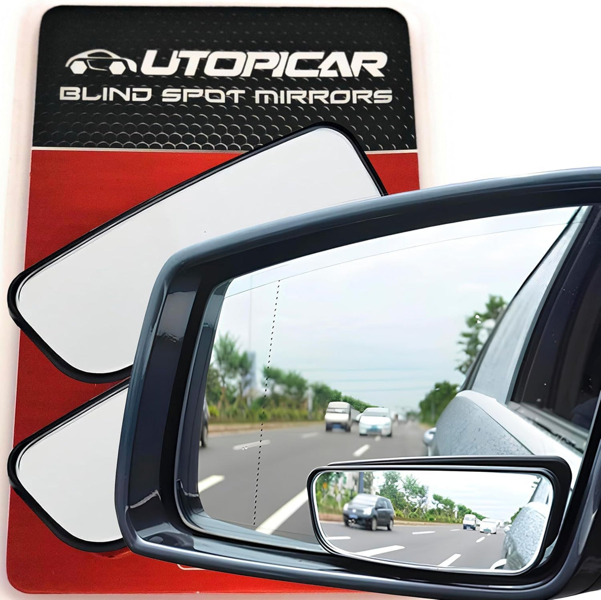 Utopicar Long Blind Spot Car Mirror Aesthetic Convex Mirrors 5.3” x 1.3” - Side Mirror Engineered Design - Up & Down Adjustable - Blind Spot Rear View Mirrors for Car (2-Pack)