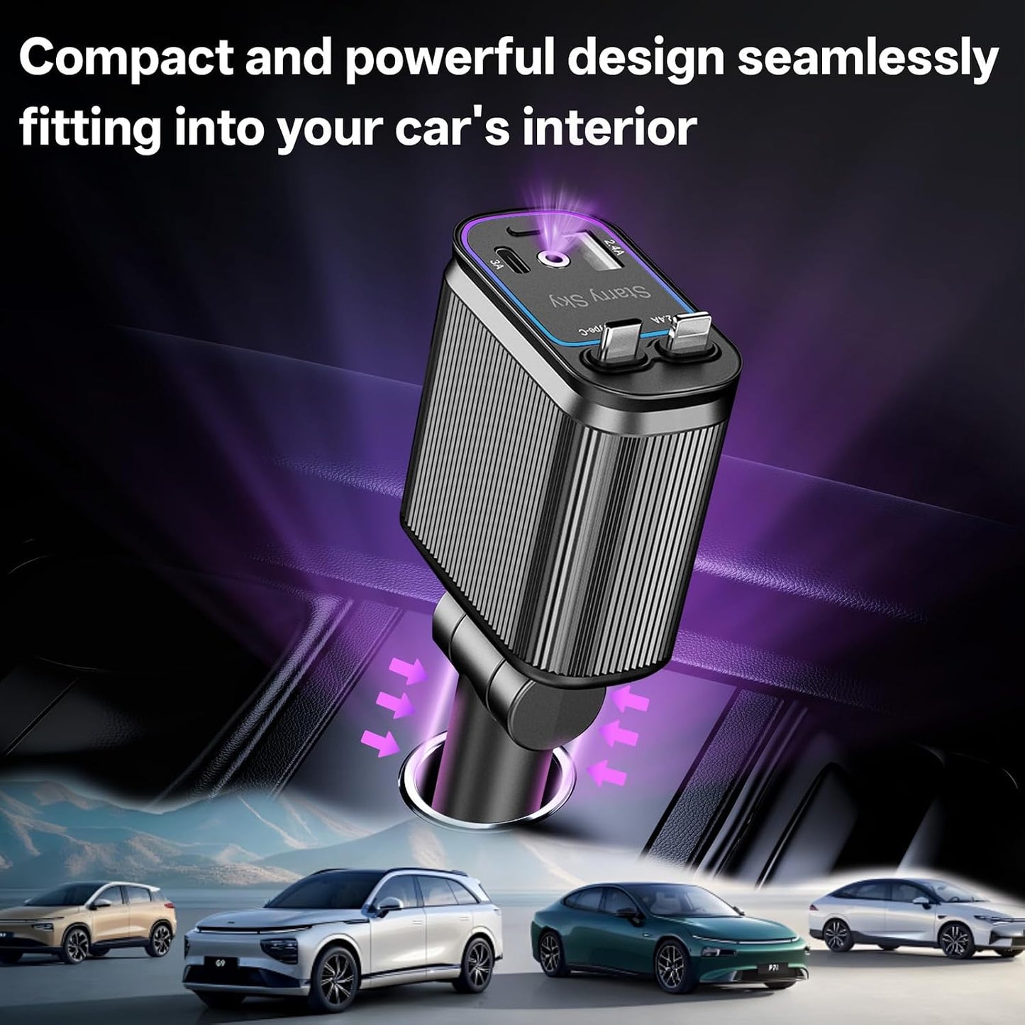 BERTHALESS Retractable Car Charger, 4 in 1 Fast Charging Car Charger with USB-C & USB-A, Compatible with iPhone 17/16/15/14/13/12/11,Galaxy,Pixel,Car Accessories Gifts for Fathers Day,Husband,Men,Dad