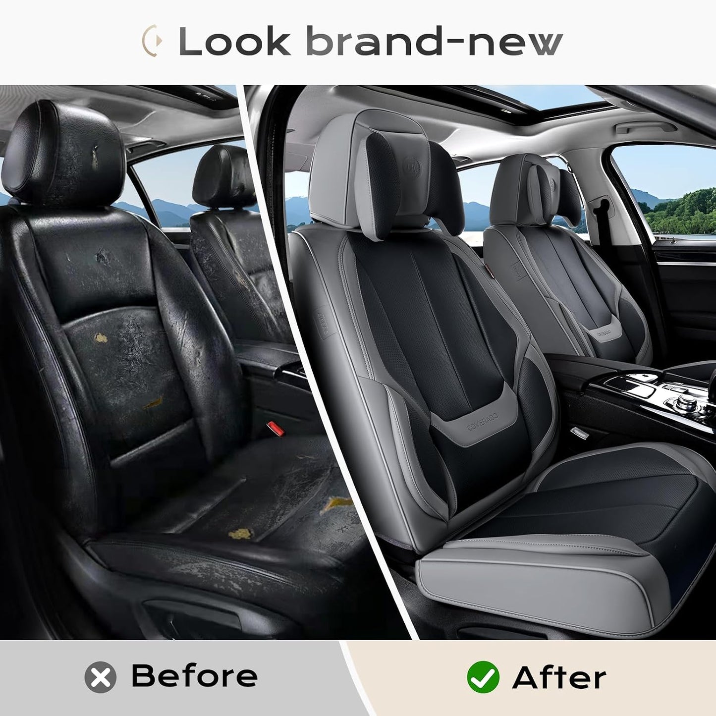 Coverado Seat Covers Full Set, Black Seat Covers for Cars 5 Seats, Car Seat Protector, Waterproof Nappa Leather Car Seat Cushion, Front and Rear Car Seat Cover Fit for Most Sedans SUV Pick-up Truck - Colors A