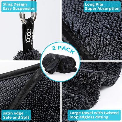 Crystal Clean 1300GSM Car Drying Towel - XL (24x36) Microfiber Towels for Cars with Double Twisted Loop, Professional Detailing Towel for Car Detailers - Quick Dry, Paint Safe & Swirl-Free
