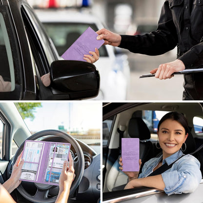 Car Registration and Insurance Card Holder for Women Men, Orange Glove Box Paperwork Organizer with Magnetic Buckle for Easy Access and Protect Documents and Various Cards in Vehicle