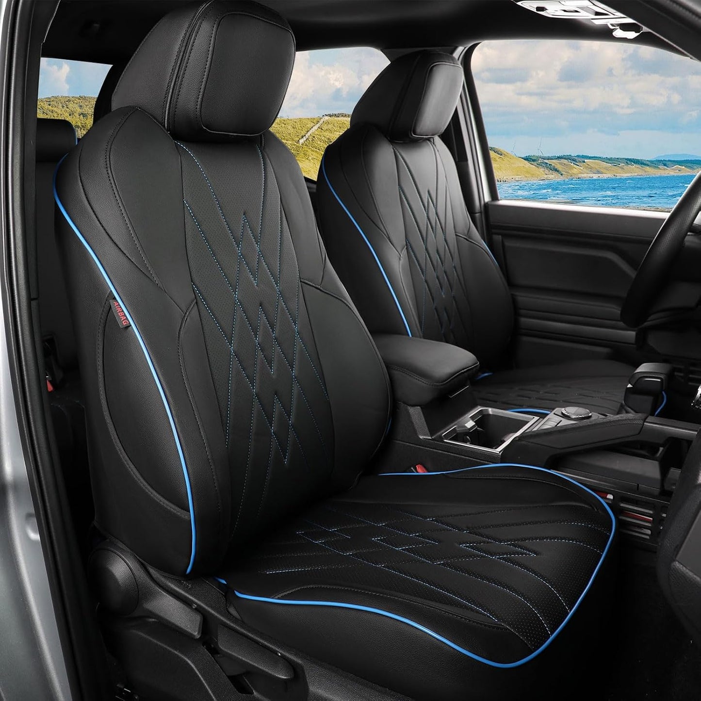 EKR Tacoma Car Seat Covers Custom Fit for Toyota Tacoma (Petrol) 2024 2025 2026 DoubleCab/CrewCab SR/SR5/TRD Sport/TRD Off-Road/Limited -Truck Seat Covers Full Set,Faux Leather(Black)