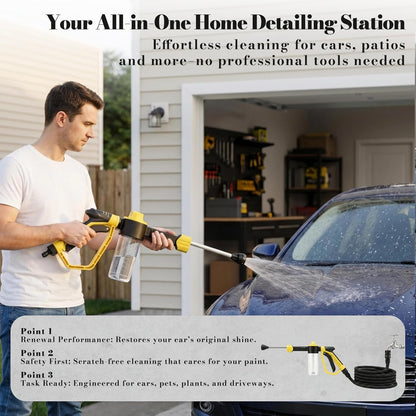Car Wash Foam Gun for Garden Hose - High Pressure Foam Cannon Car Wash Kit with 3 Spray Modes - Professional Car Wash Hose Sprayer for Cars, Trucks, RVs, Motorcycles & More, Yellow