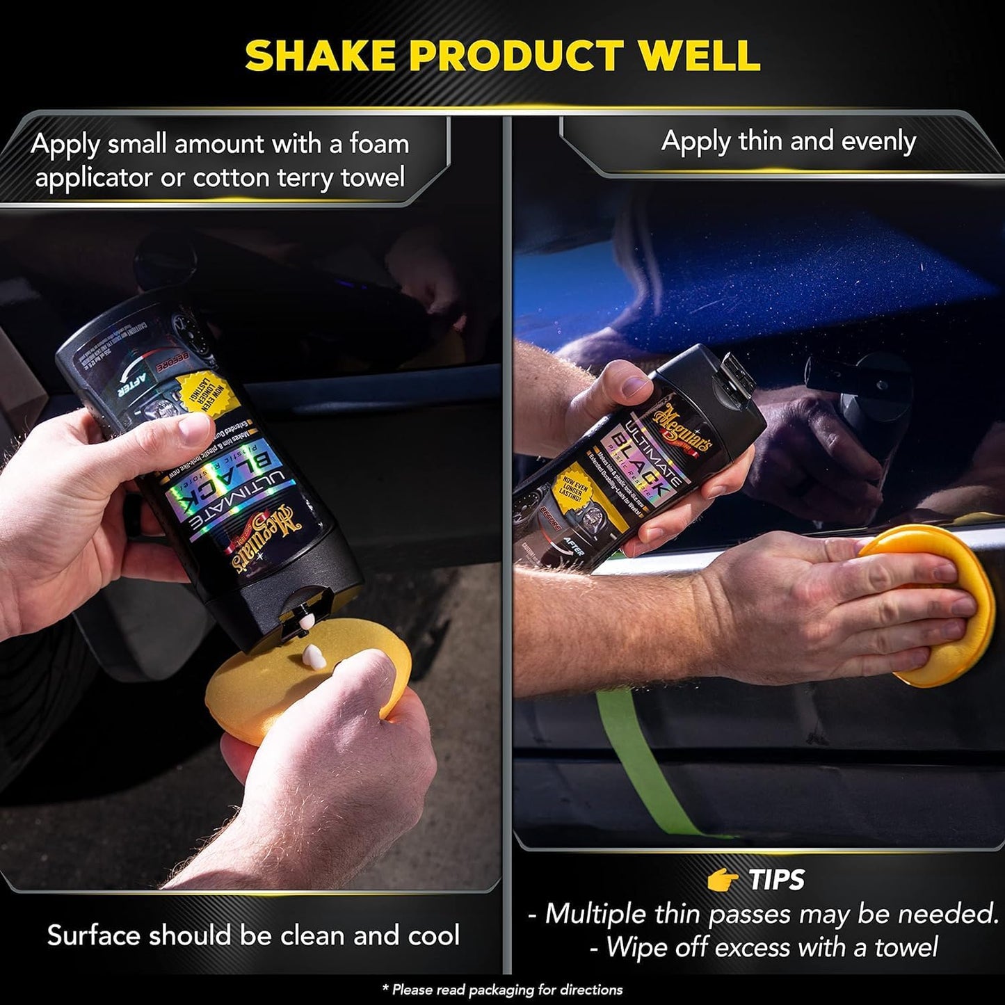 Meguiar's Ultimate Black Plastic Restorer - Give Yourself the Gift of Shine This Holiday Season and Enhance Faded Trim with Long-Lasting UV Protection - 12 Oz