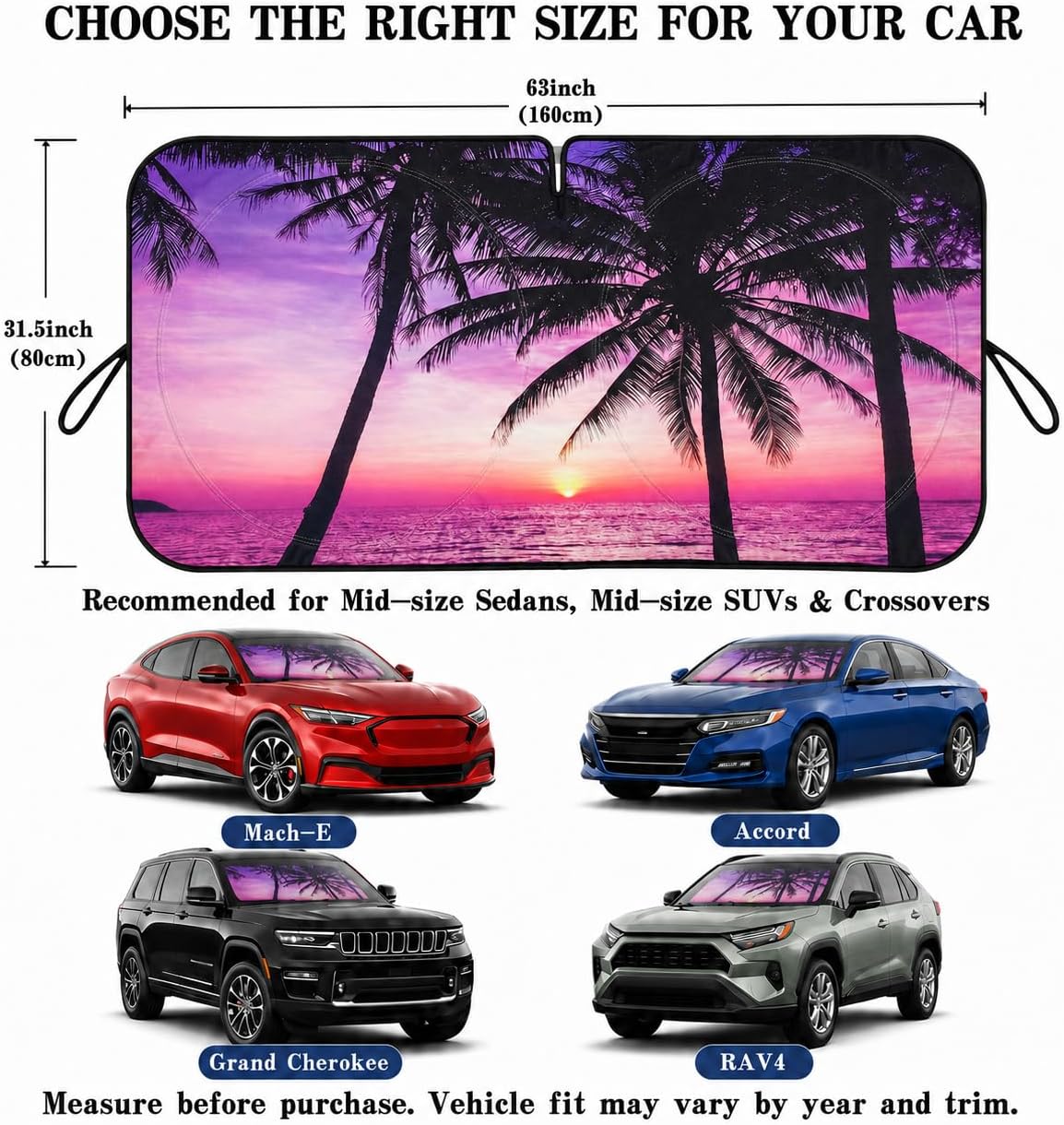 Car Windshield Sun Shade, Funny Cartoon Eyes Sun Visor for Car Windshield Universal Fits Sedan Compact Car Hatchback SUV, UV Heat Protection - 59 x 27.5