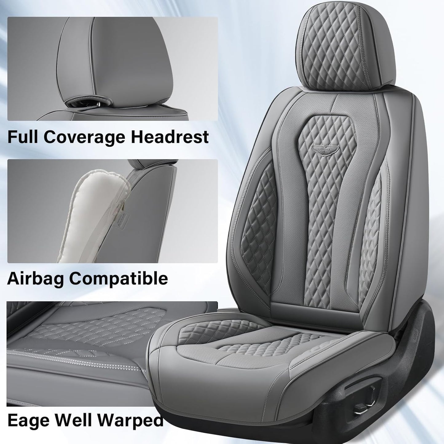 Coverado Seat Covers, Car Seat Covers Full Set, Black Car Seat Cover, Car Seat Covers Front Seats Back Seat Cover, Waterproof Car Seat Cushion, Leather Seat Covers Seat Protector Fit for Most Cars