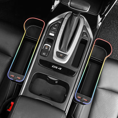 2 Pack Car Seat Gap Organizer,Multifunctional Seat Gap Storage Box with USB Fast Charger, Car Seat Pockets with Led Light, Car Seat Gap Filler with Cup Holder (Black)