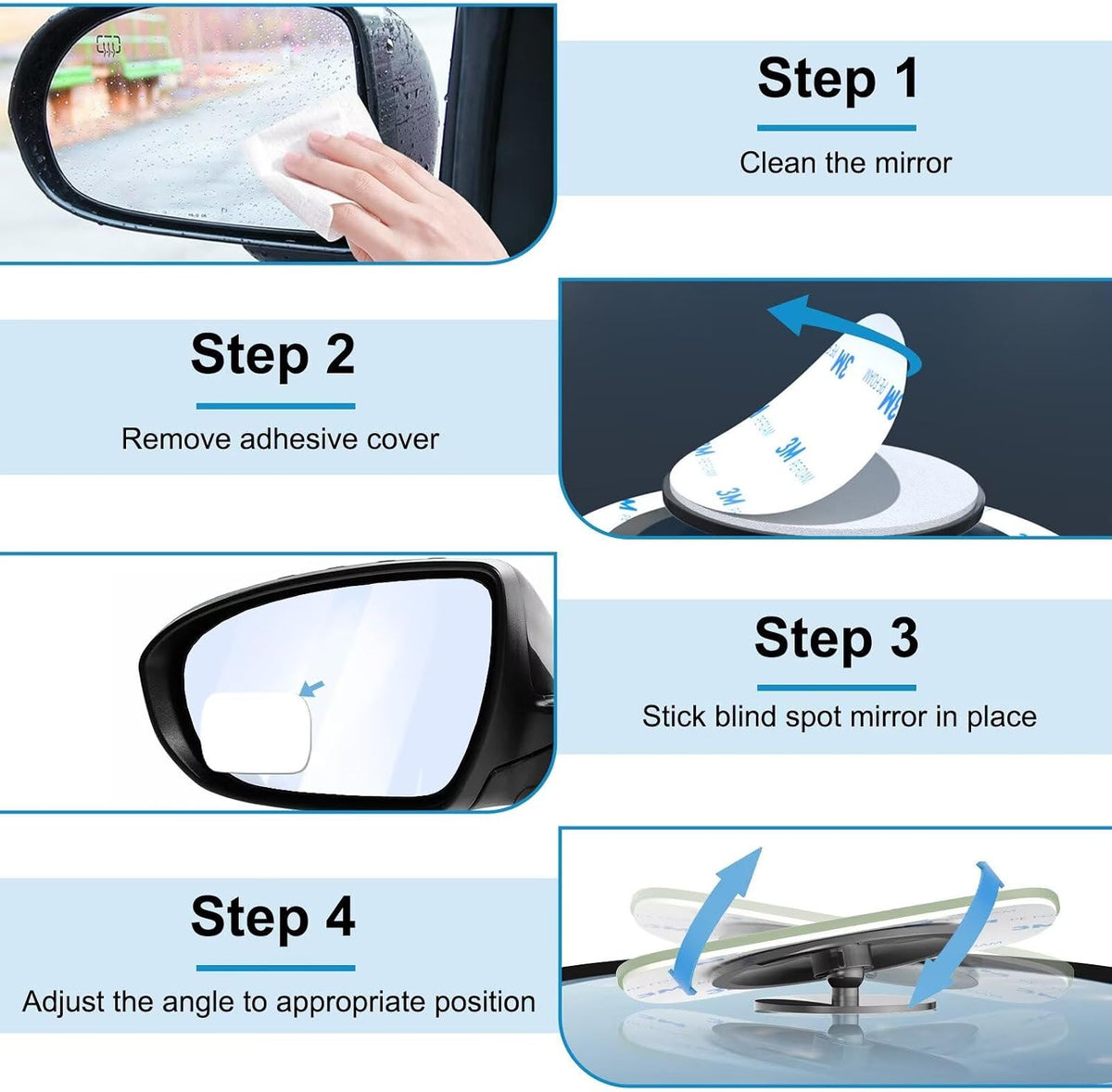 BFXM Blind Spot Mirrors 2 Pack, Car Accessories Frameless Side Mirror Blindspot Convex HD Glass, Side View Mirror Blindspot with Wide Angle Adjustable Stick for Car SUV and Trucks