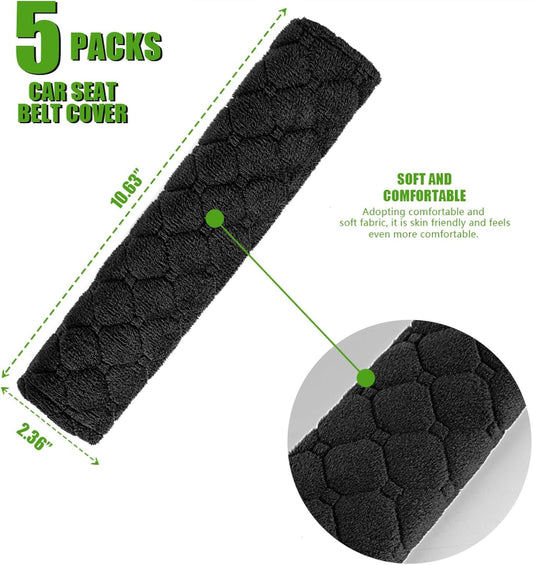 5 Pack Soft Car Seat Belt Cover Protector Comfort Auto Seatbelt Pads Strap Cushion Protecting Neck Shoulder Sedan SUV Trucks Car Interior Accessories for Adults Women Men 11 Inch Black