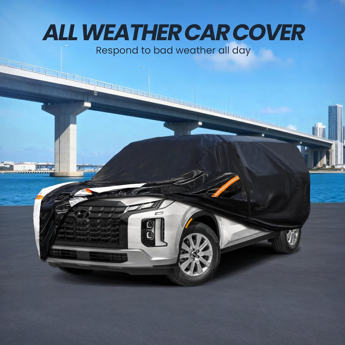 Large SUV Car Cover for Chevy Suburban 100% Waterproof All Weather, Heavy Duty Outdoor Full Exterior Covers Rain Sun Wind UV Protection. - Colors C