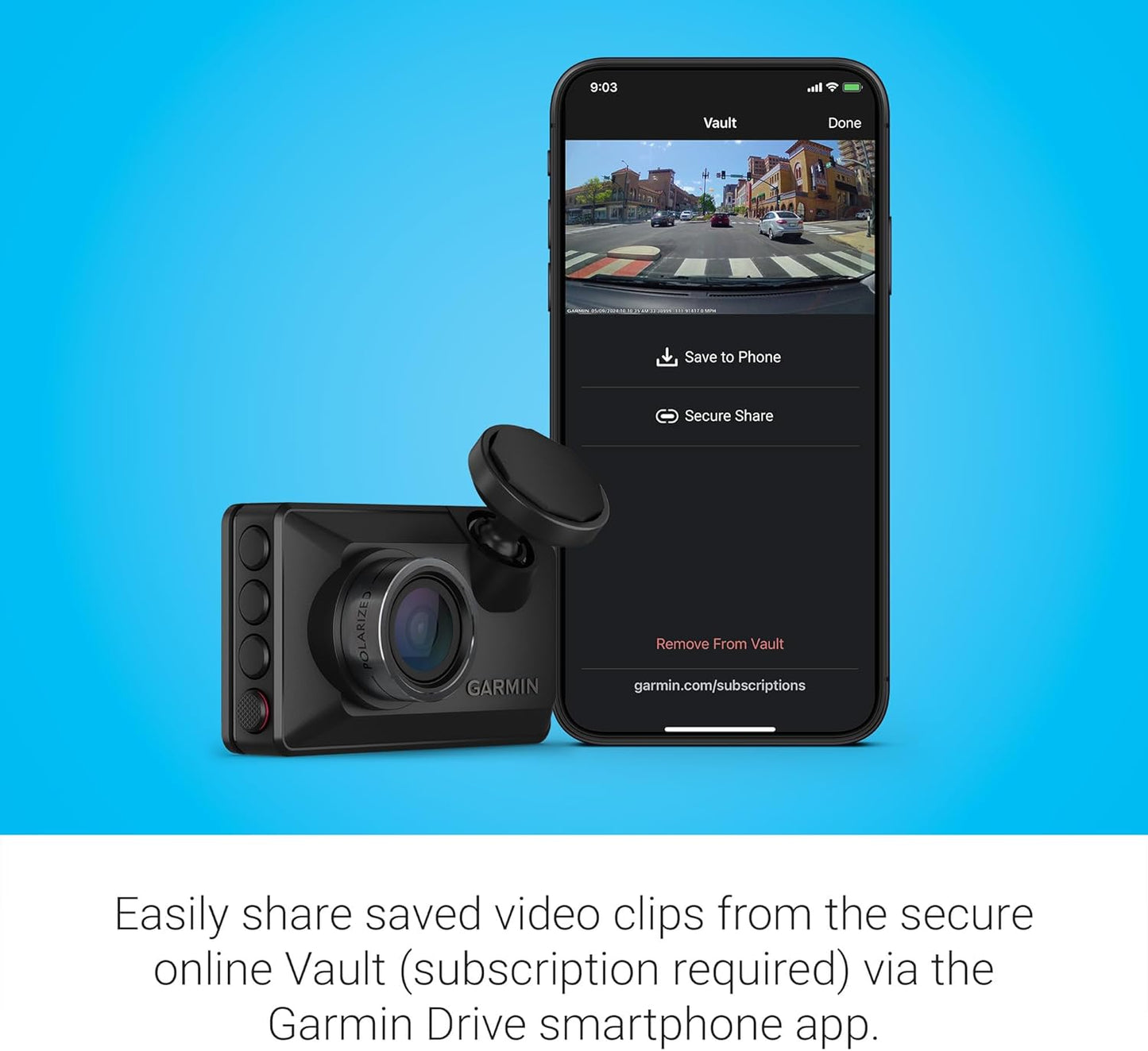 Garmin Dash Cam™ Mini 3, Ultracompact 1080p HD Dash Cam with a 140-degree Field of View, Built in Clarity™ Polarizer, Voice Controlled, Automatic Recording