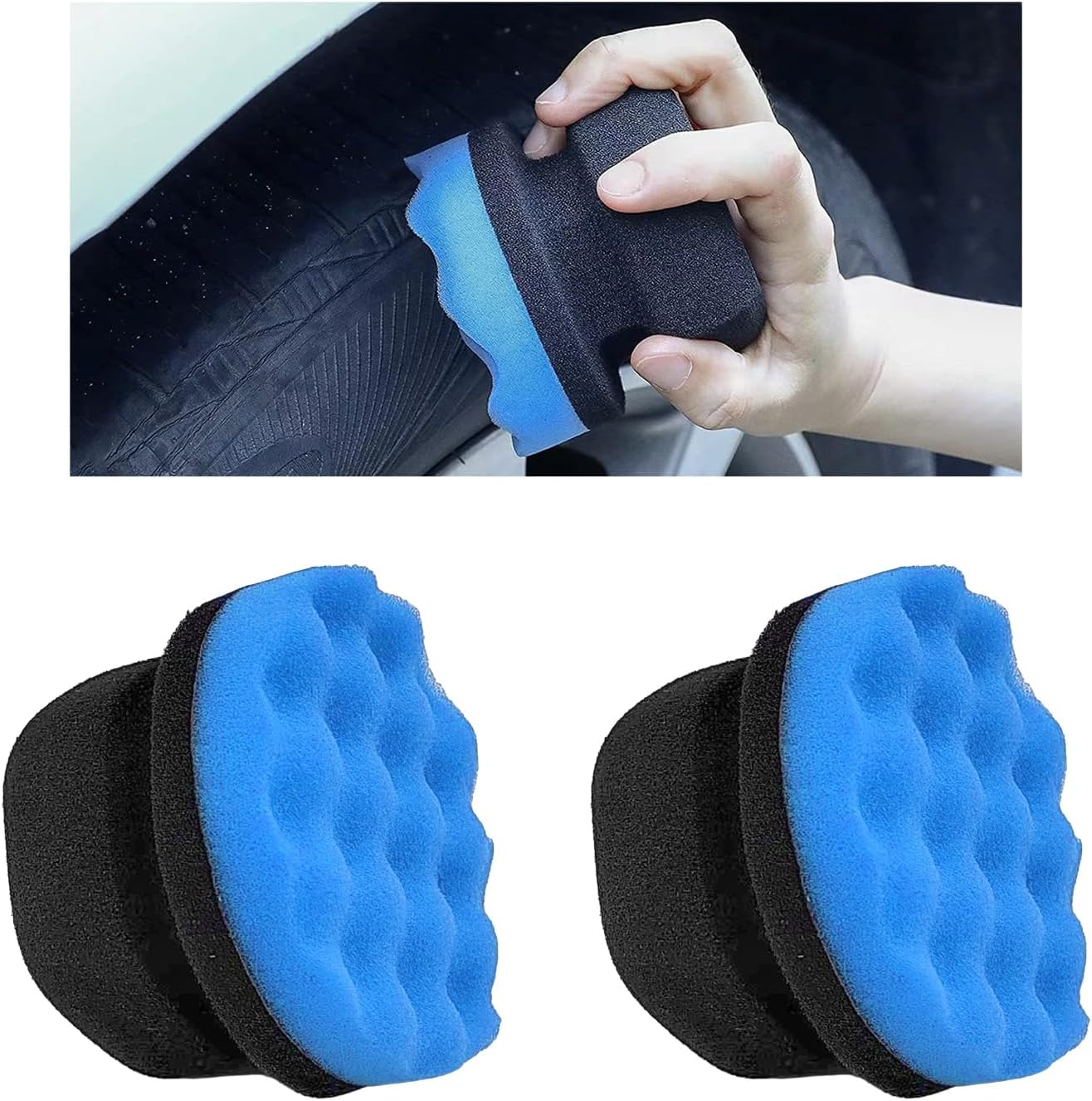 KVAEY 2 PCS Tire Dressing Applicator Pads, Reusable Hex Grip Tire Shine Applicator Polishing Sponge Pads, Wheel Tire Shine Detailing Foam for Most Vehicles, Car Accessories (Black, 3.15")