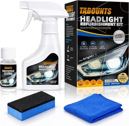Headlight Restoration Kit -Yellowed Oxidized Foggy Headlight Repair Spray-On No Sanding Restoration Kit Headlight Cleaner & Restorer with Protective Coating for All Vehicles