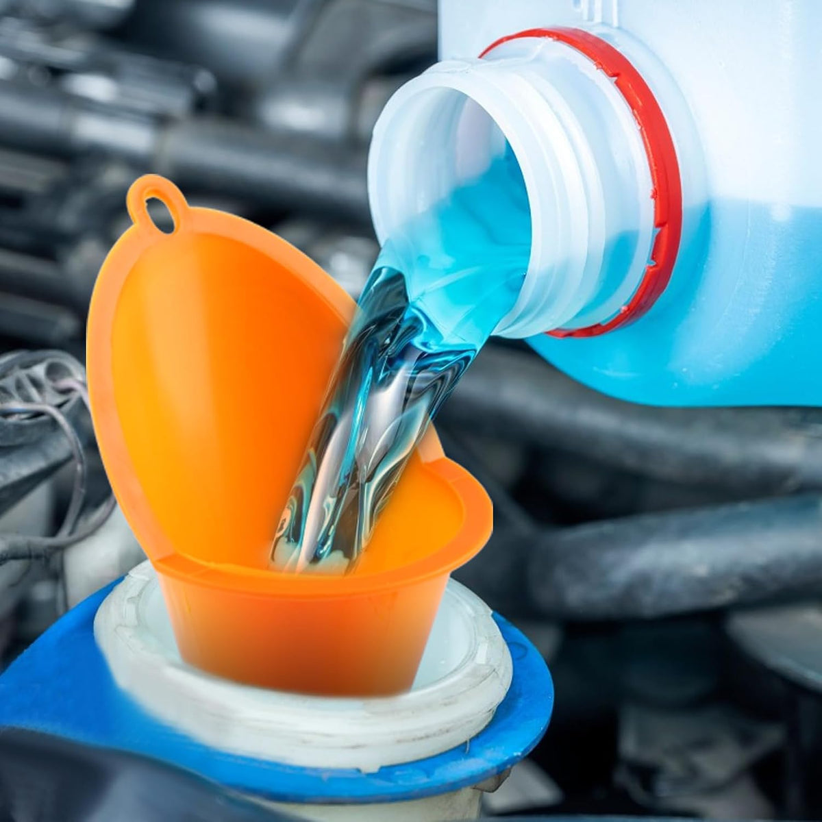 5 Pcs Plastic Long Neck Oil Funnel for Oil Change,Multi-Function Long Funnel for Transmission Fluid Automotive Funnels, Car Water Diesel Fuel Kerosene Liquids Engine Set(Orange)