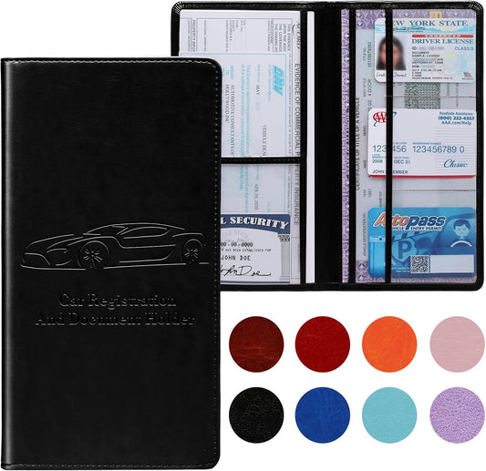 Car Registration and Insurance Card Holder for Women Men, Orange Glove Box Paperwork Organizer with Magnetic Buckle for Easy Access and Protect Documents and Various Cards in Vehicle