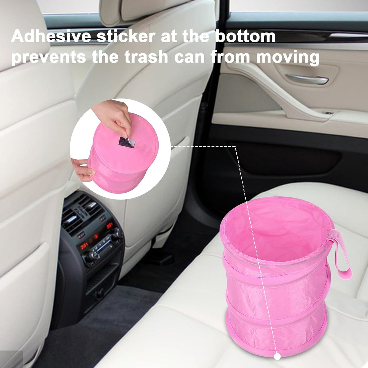 Car Trash Can, 2 Packs Mini Collapsible Pop-up Car Garbage Can, Waterproof Hanging Car Trash Bag with Velcro, Car Trash Bin, Black