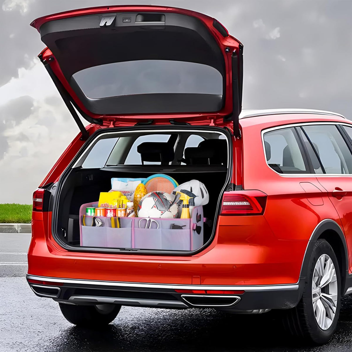 titiyiof Trunk Organizer For Suv & Sedan,Car Organizers and Storage, Waterproof Collapsible & Adjustable Straps,Sturdy Car Organization for Car Accessories, Tools,Food，Sundries,2-3 Compartment（Beige）