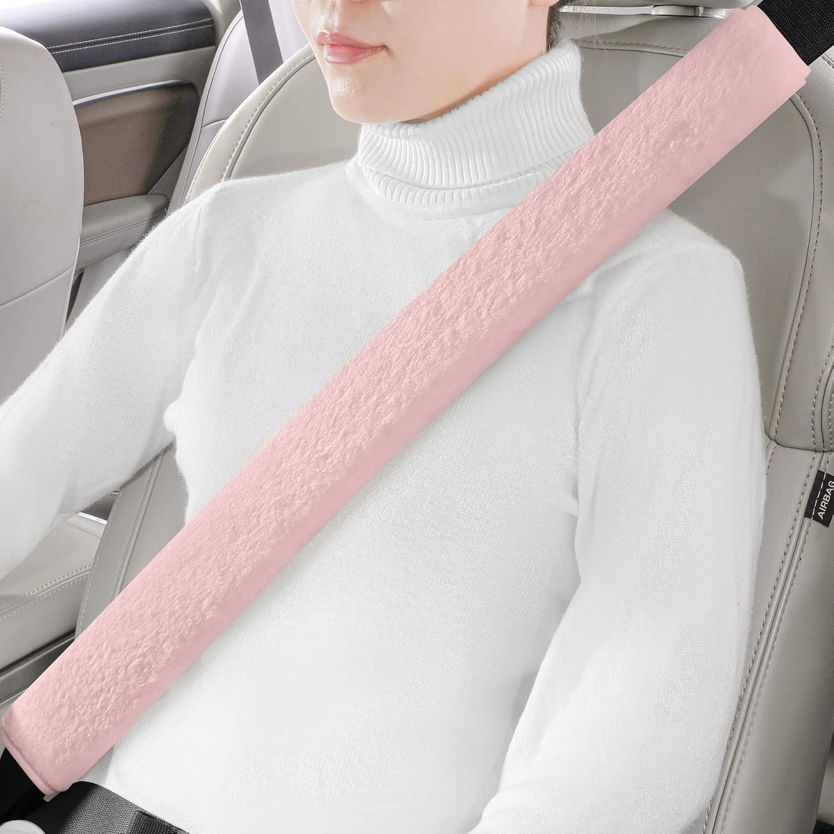 LACDL Extra Long Seatbelt Cover Super Soft Furry for Adults Kids Women & Men, Thick Plush Full Car Seat Belt Strap Cushion, Fluffy Shoulder Pad Protector, Auto Interior Accessories, 1pc, Black, 15.5in