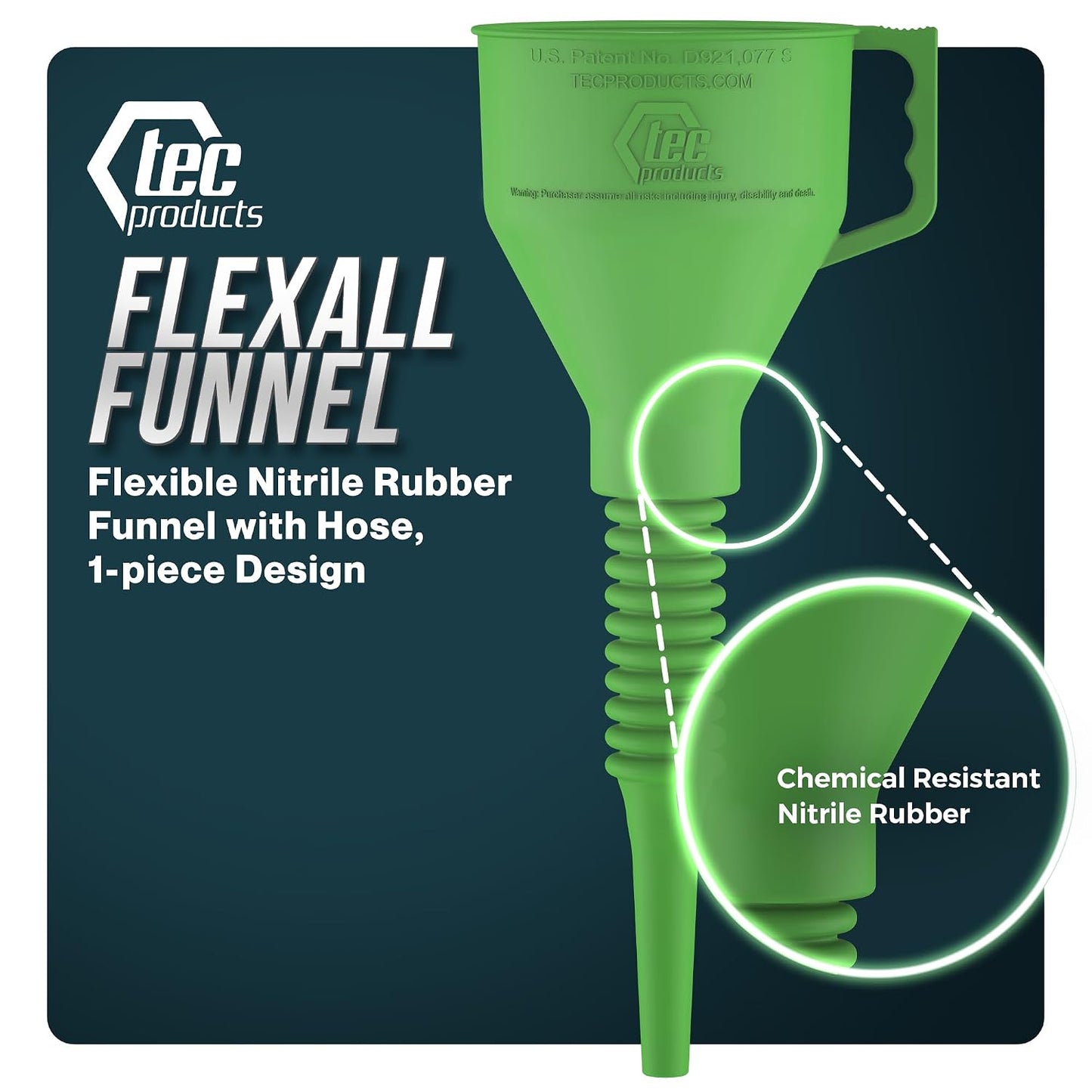 TEC Products FlexAll Long Flexible Funnels - Automotive Oil Funnel with Hose, Durable Nitrile Rubber for Oil Change, Transmission Funnel Fluid, Diesel, Fuel, Gas - Made in USA - Red (16 x 5 Inches)