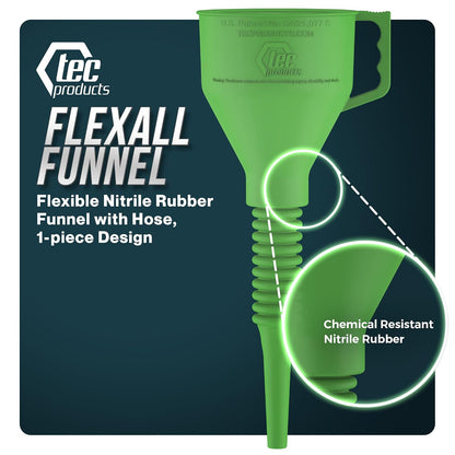 TEC Products FlexAll Long Flexible Funnels - Automotive Oil Funnel with Hose, Durable Nitrile Rubber for Oil Change, Transmission Funnel Fluid, Diesel, Fuel, Gas - Made in USA - Red (16 x 5 Inches)