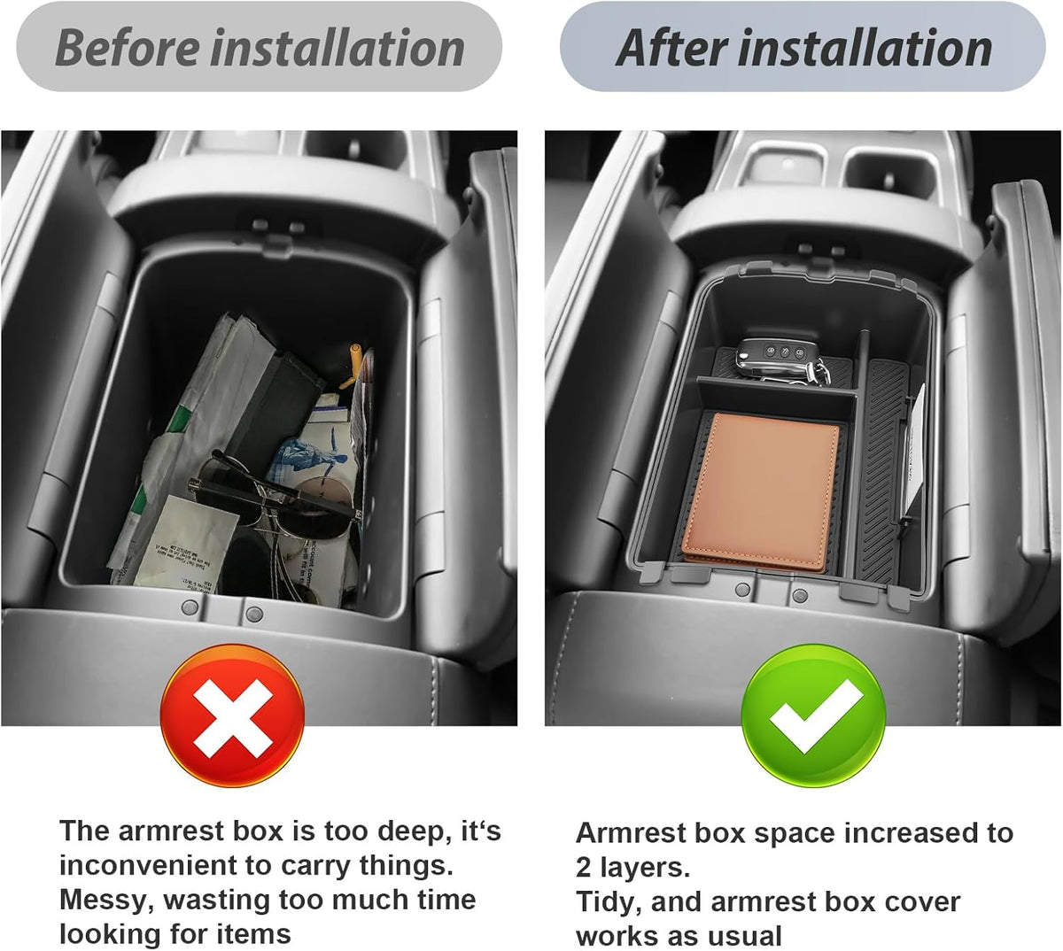 SKTU 2-Pack 2023 2024 2025 2026 Lexu s RX350 Center Console Organizer for 2023-2026 Lexu s RX350/RX450h/RX500h Console Tray 2023 2024 2025 2026 RX350 Accessories with Sunglasses Holder [Double Layers]
