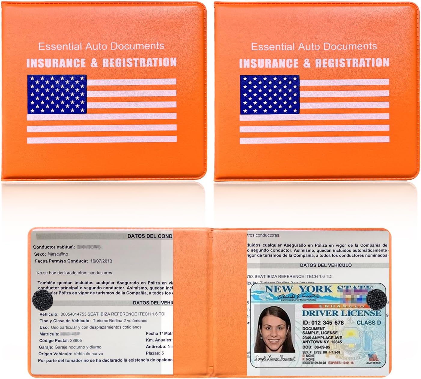 Ziciner Car Registration Insurance Holder, 2Pack Essential Auto Card Document Glove Box Organizer with Touch Fastener, Vehicle Interior Accessories Perfect for Most Car, Truck, SUV (Red/Small Car)
