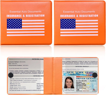 Ziciner Car Registration Insurance Holder, 2Pack Essential Auto Card Document Glove Box Organizer with Touch Fastener, Vehicle Interior Accessories Perfect for Most Car, Truck, SUV (Red/Small Car)