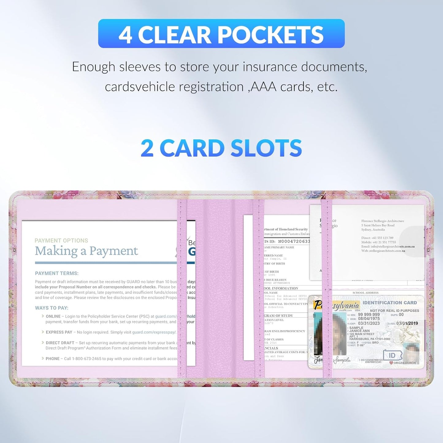 Car Registration and Insurance Card Holder，Vehicle Glove Box Car Organizer，Accessories Case for Storing Driving Licences, Cards, Documents