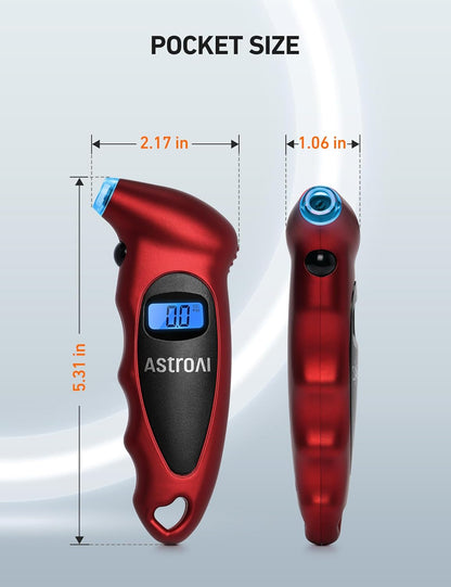 AstroAI Digital Tire Pressure Gauge 0-150PSI Calibrated to ANSI B40.7 +/-1PSI, Accurate in 0.1 Increments, Tire Repair Tools 4 Pressure Measurements for Car Truck with Backlight LCD, Silver